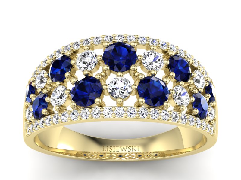 Złoty pierścionek z szafirem i brylantami - p16360zsz - 1