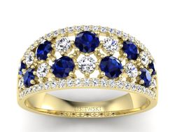 Złoty pierścionek z szafirem i brylantami - p16360zsz