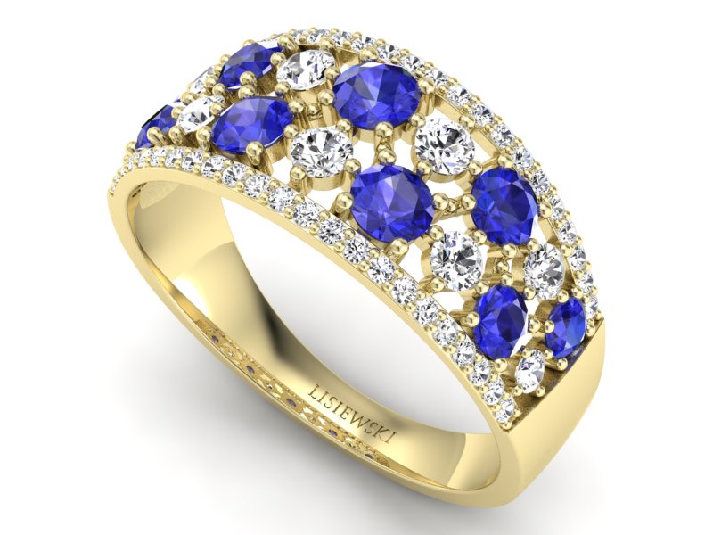 Pierścionek szafirami i diamentami żółte złoto - p16360zszc - 3
