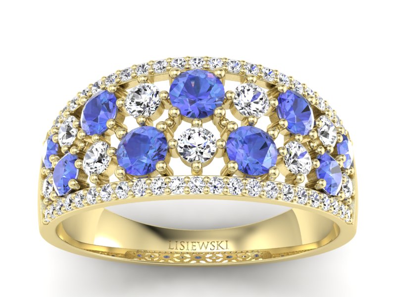 Złoty pierścionek z tanzanitami i brylantami - p16360zt - 1