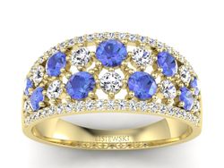 Złoty pierścionek z tanzanitami i brylantami - p16360zt