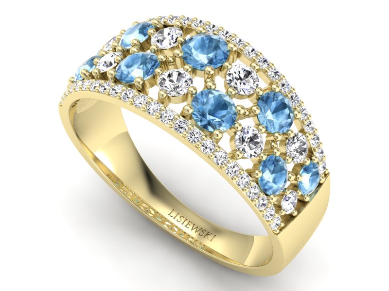 Pierścionek żółte złoto z topazami i brylantami - p16360ztp - 3