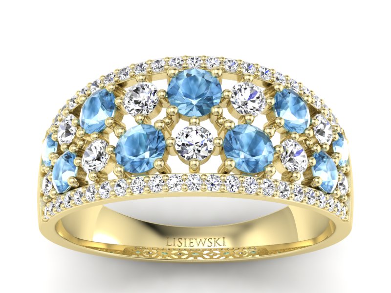 Pierścionek żółte złoto z topazami i brylantami - p16360ztp - 1