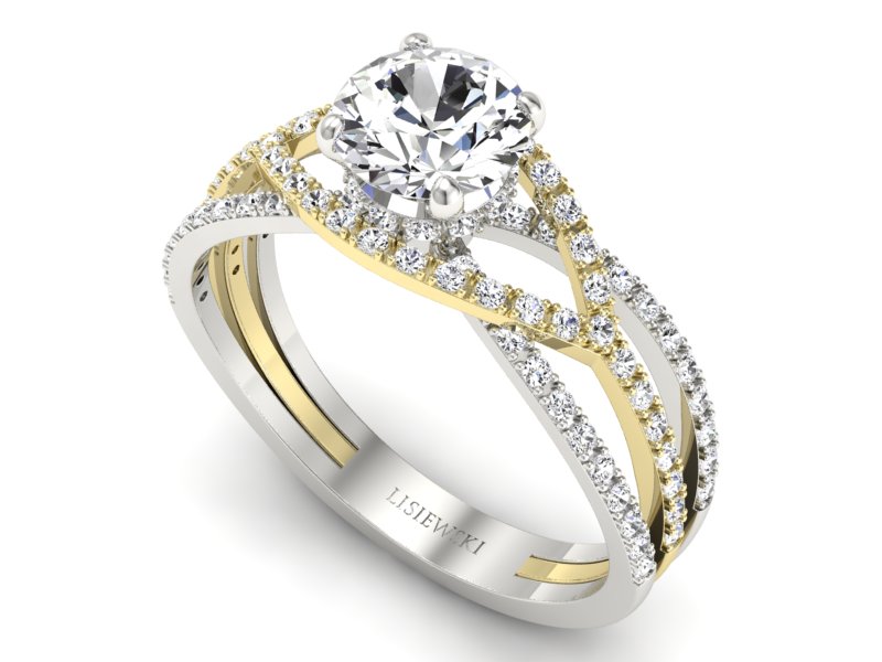 Pierścionek z brylantami białe żółte złoto - p16374zb - 3