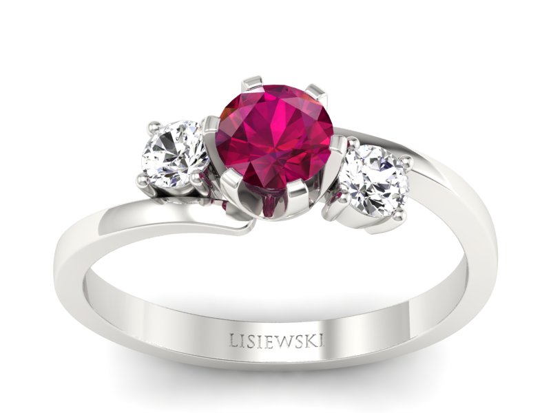 Pierścionek z rubinem i brylantami białe złoto - p16375br - 1