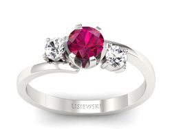 Pierścionek z rubinem i brylantami białe złoto - p16375br
