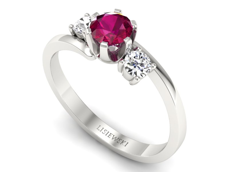 Pierścionek z rubinem i brylantami białe złoto - p16375br - 3
