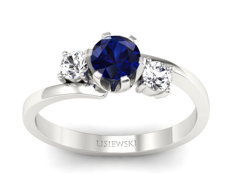 Pierścionek z szafirem i brylantami białe złoto - p16375bsz - 1