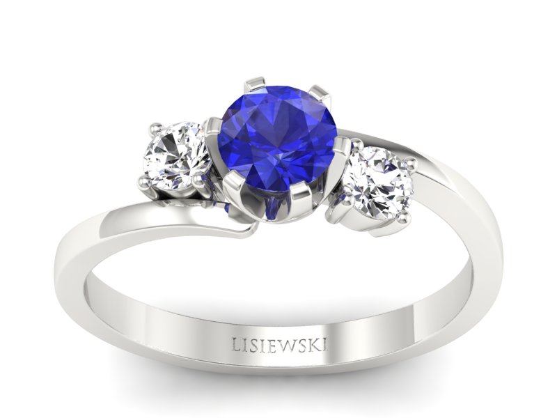Pierścionek z szafirem i brylantami białe złoto - p16375bszc - 1