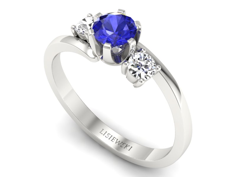 Pierścionek z szafirem i brylantami białe złoto - p16375bszc - 3