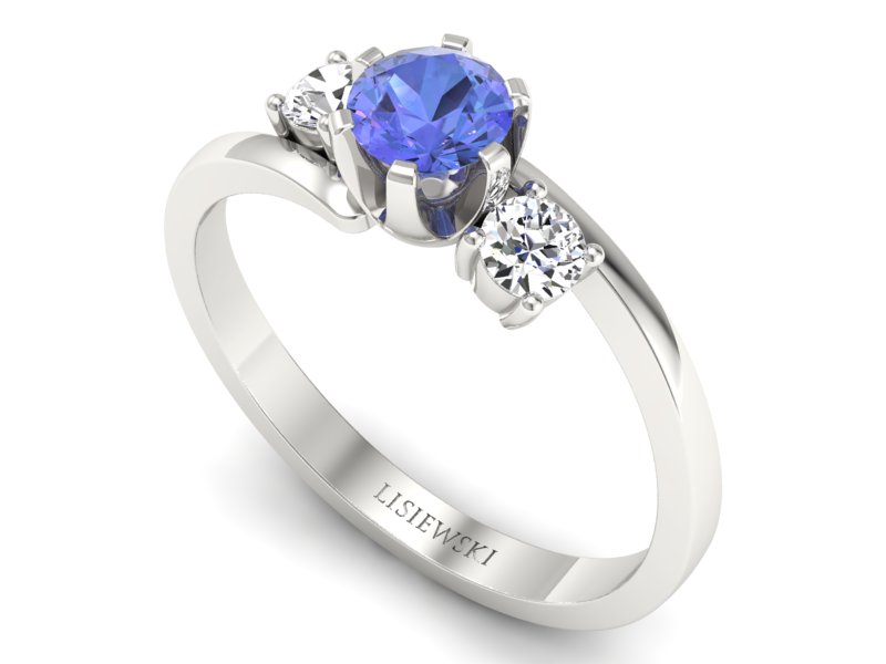 Pierścionek z tanzanitem białe złoto i brylantami - p16375bt - 3