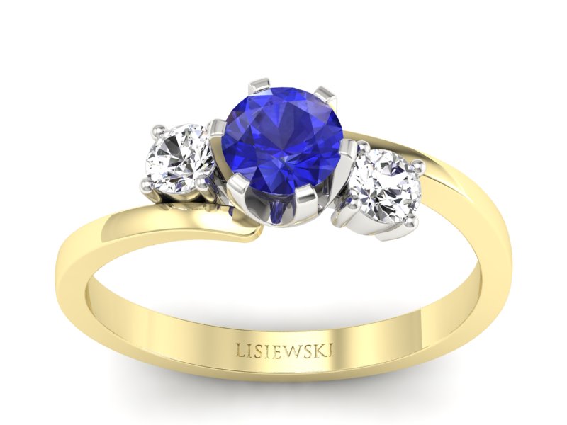 Pierścionek szafir i diament białe żółte złoto - p16375zbszc - 1
