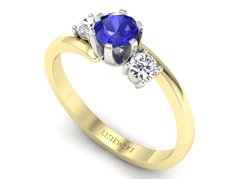Pierścionek szafir i diament białe żółte złoto - p16375zbszc - 3
