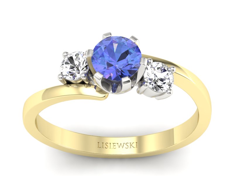 Złoty pierścionek z tanzanitem i brylantami - p16375zbt - 1