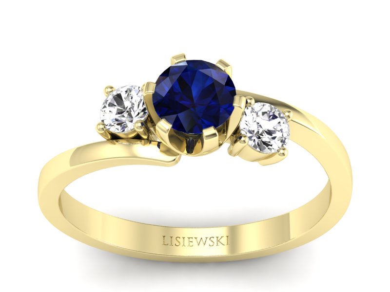 Złoty pierścionek z szafirem i brylantami - p16375zsz - 1