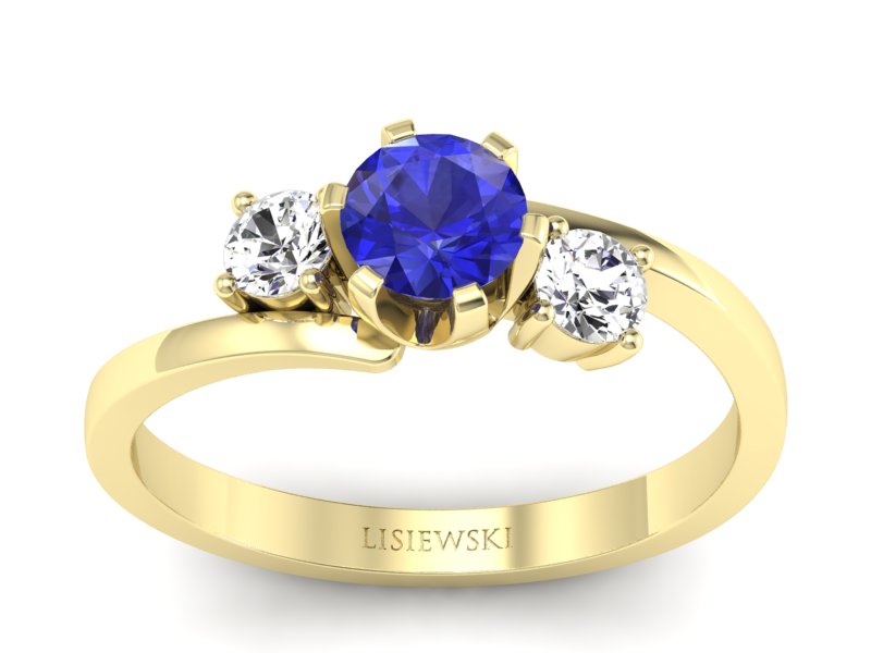 Złoty pierścionek z szafirem i diamentami - p16375zszc - 1