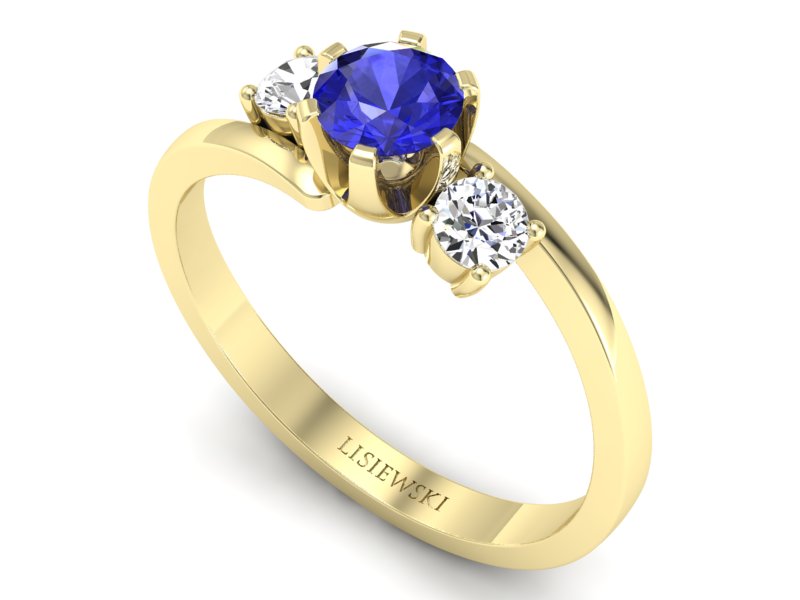 Złoty pierścionek z szafirem i diamentami - p16375zszc - 3