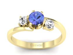 Pierścionek z tanzanitem i brylantami żółte złoto - p16375zt