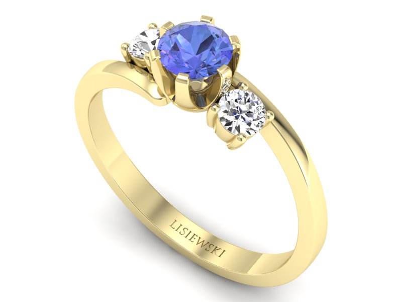 Pierścionek z tanzanitem i brylantami żółte złoto - p16375zt - 3