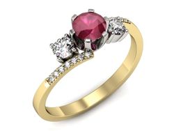 Pierścionek z rubinem i diamentami złoto 585 - p16376zbr