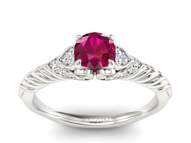 Pierścionek z rubinem i brylantami białe złoto - p16380br - 1