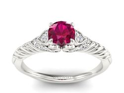 Pierścionek z rubinem i brylantami białe złoto - p16380br