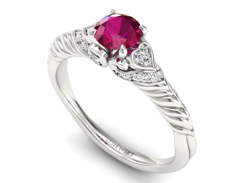 Pierścionek z rubinem i brylantami białe złoto - p16380br - 3
