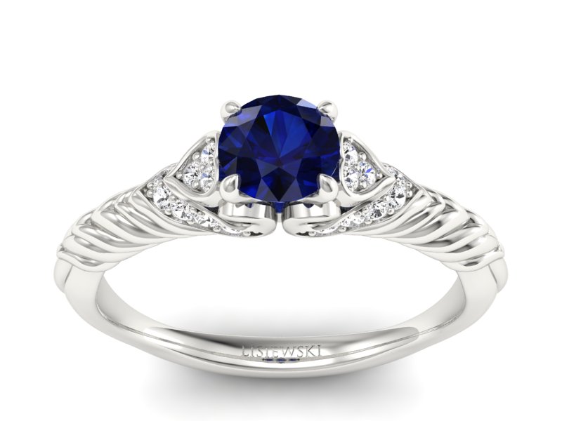 Pierścionek z szafirem i brylantami białe złoto - p16380bsz - 1
