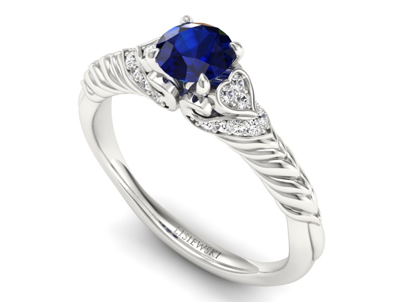 Pierścionek z szafirem i brylantami białe złoto - p16380bsz - 3