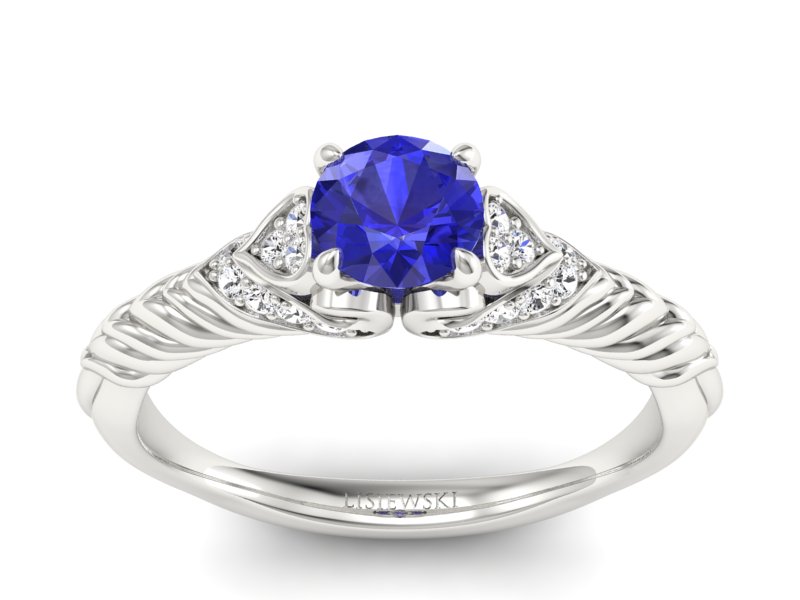 Pierścionek z szafirem i brylantami białe złoto - p16380bszc - 1