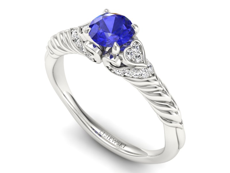 Pierścionek z szafirem i brylantami białe złoto - p16380bszc - 3