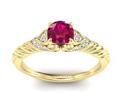 Złoty Pierścionek z rubinem i brylantami - p16380zr