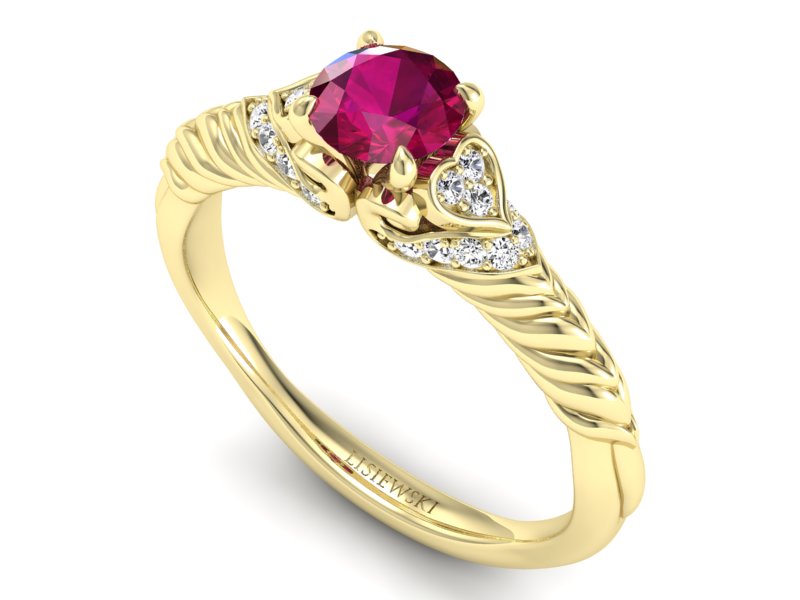 Złoty Pierścionek z rubinem i brylantami - p16380zr - 3