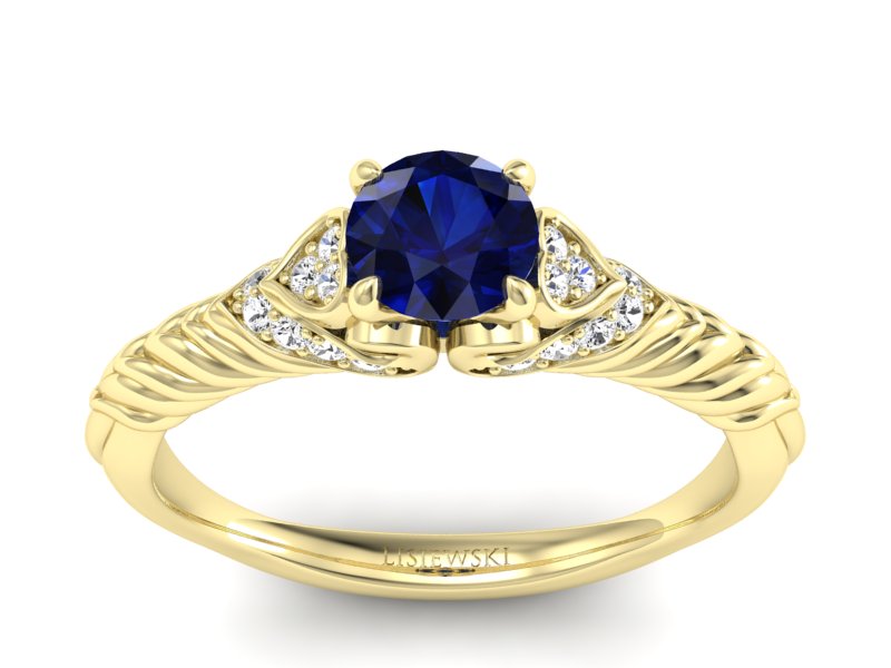 Złoty Pierścionek z szafirem i brylantami - p16380zsz - 1