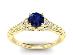 Złoty Pierścionek z szafirem i brylantami - p16380zsz