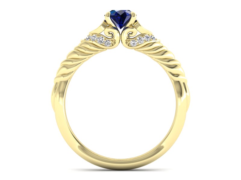 Złoty Pierścionek z szafirem i brylantami - p16380zsz - 2