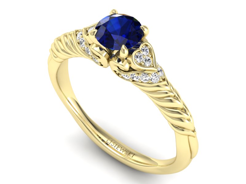 Złoty Pierścionek z szafirem i brylantami - p16380zsz - 3