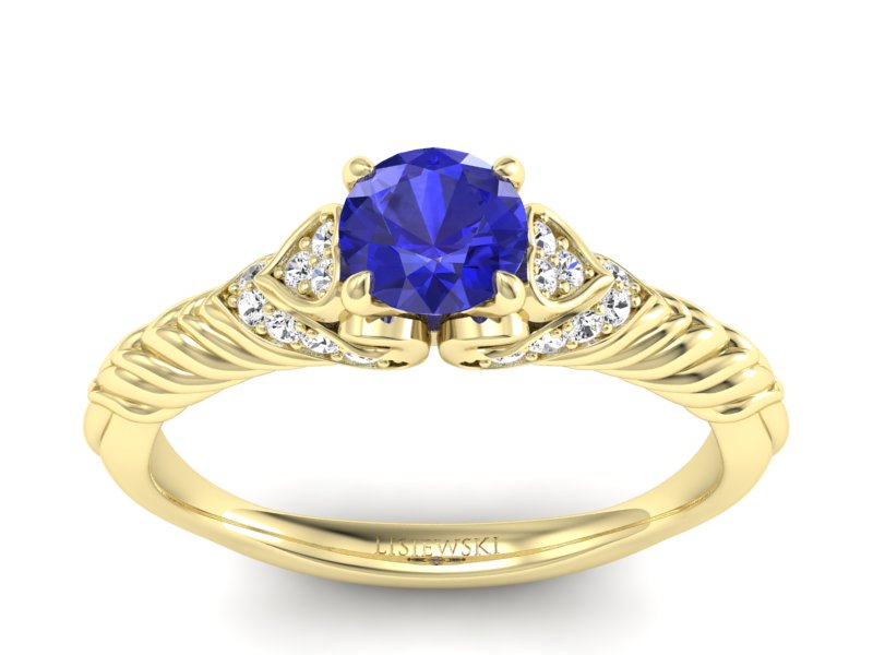 Złoty Pierścionek z szafirem i diamentami - p16380zszc - 1