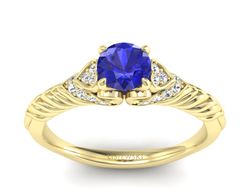 Złoty Pierścionek z szafirem i diamentami - p16380zszc