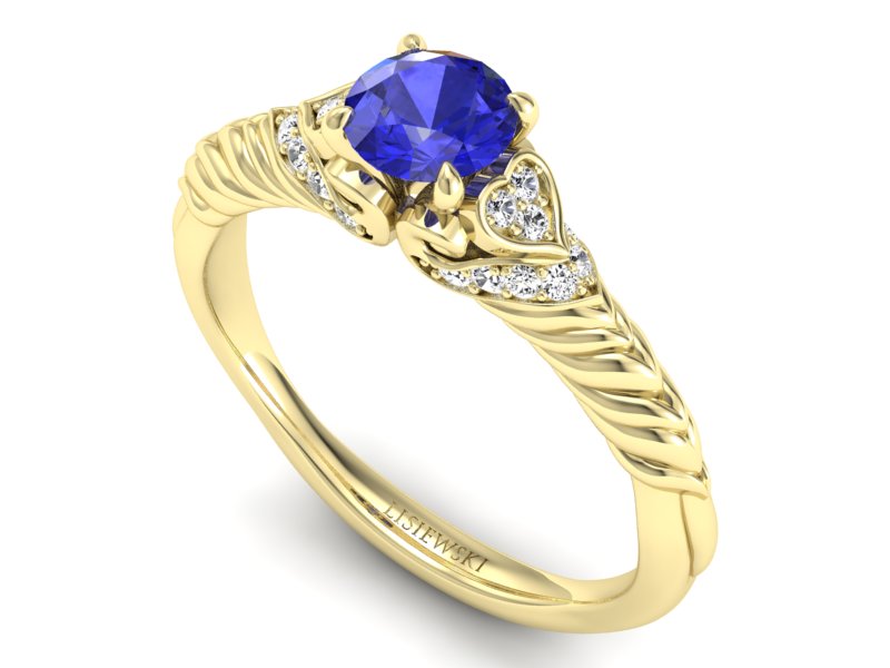Złoty Pierścionek z szafirem i diamentami - p16380zszc - 3