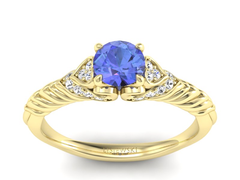 Pierścionek z tanzanitem i brylantami żółte złoto - p16380zt - 1