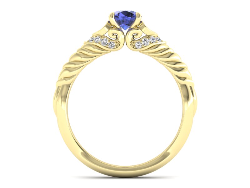 Pierścionek z tanzanitem i brylantami żółte złoto - p16380zt - 2