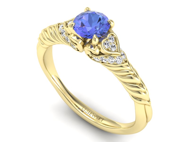 Pierścionek z tanzanitem i brylantami żółte złoto - p16380zt - 3