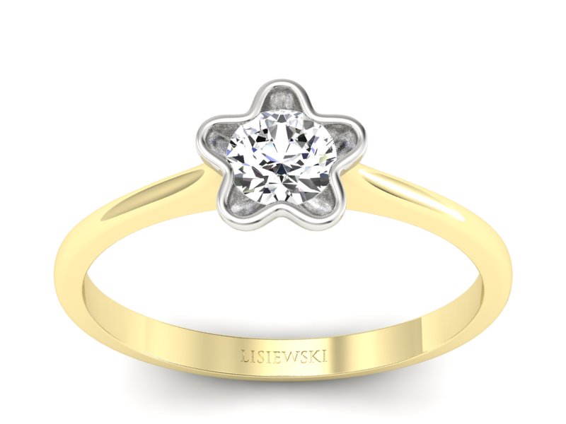 Pierścionek z diamentem żółte i białe złoto - p16386zb - 1