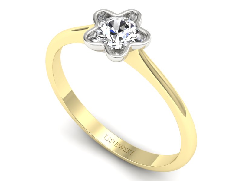 Pierścionek z diamentem żółte i białe złoto - p16386zb - 3