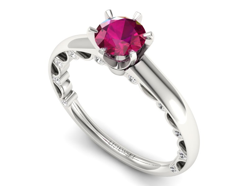 Pierścionek z rubinem i brylantami białe złoto - p16400br - 3