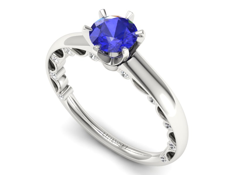 Pierścionek z szafirem i brylantem białe złoto - p16400bszc - 3
