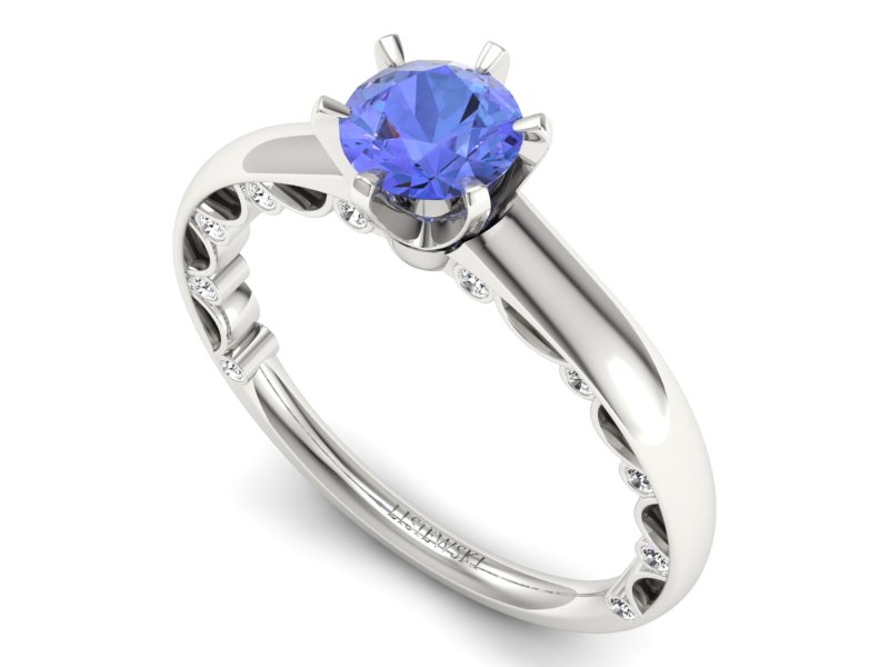 Pierścionek z tanzanitem białe złoto i brylantami - p16400bt - 3