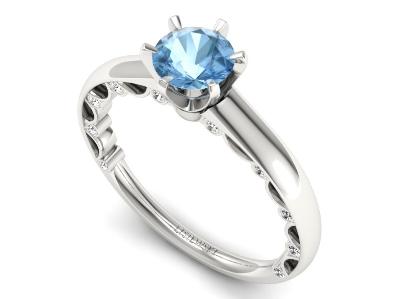 Pierścionek z topazem i brylantami białe złoto - p16400btp - 3