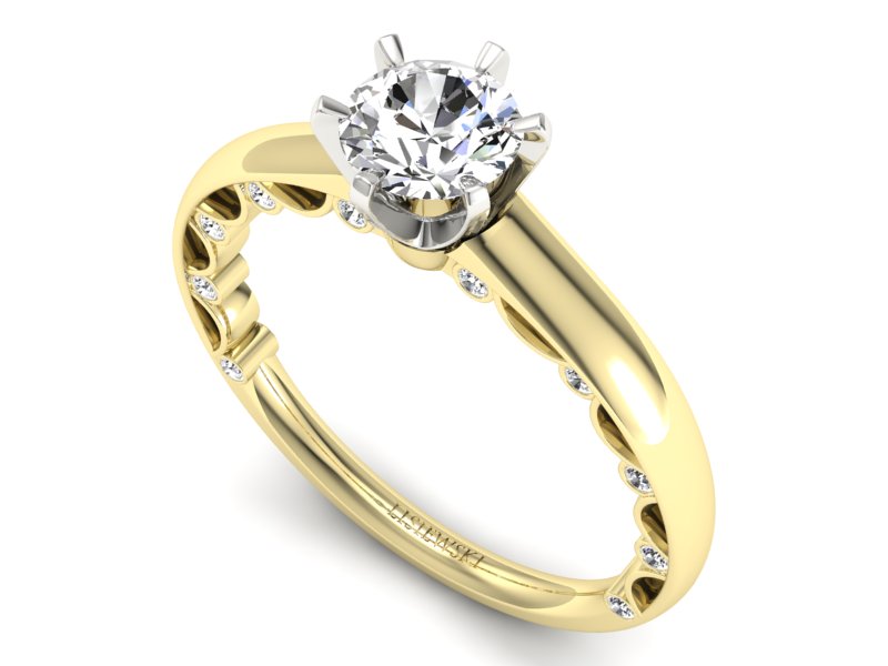 Pierścionek z diamentami żółte i białe złoto 585 - p16400zb - 3